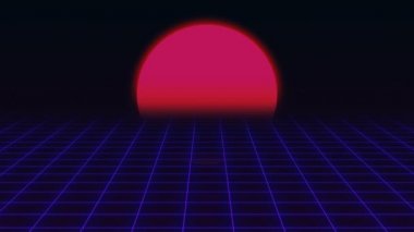 Retro Futuristic.Grid ve gün batımı. 80s retro Sci-fi arka plan