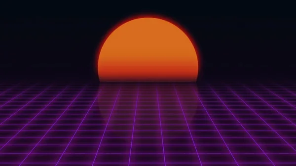 Retro Futuristic.Grid e pôr do sol. Anos 80 Retro Sci-fi fundo — Fotografia de Stock