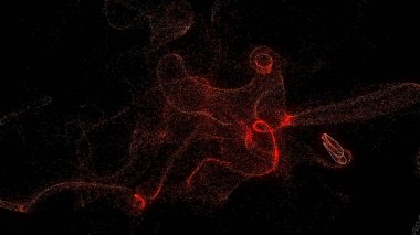 Dispergatör ve büküm parçacıklar. Yüksek son bilgisayar ve ekran kartı üzerinde işlenen yüksek kalite klip