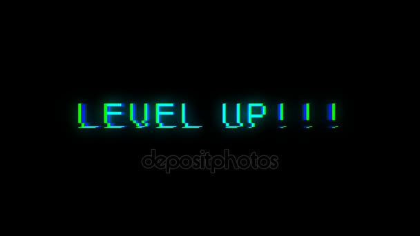 Level UP text with bad signal. Glitch effect — Stock Video