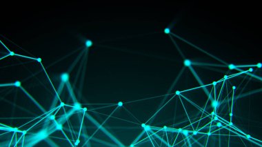 Soyut bağlantı noktaları. Teknolojik altyapı. Dijital çizim Mavi Tema. Ağ kavramı