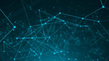 Soyut bağlantı noktaları. Teknolojik altyapı. Dijital çizim Mavi Tema. Ağ kavramı