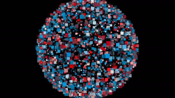 Abstracte achtergrond van een bol gevormd door kleurrijke vierkantjes. — Stockvideo
