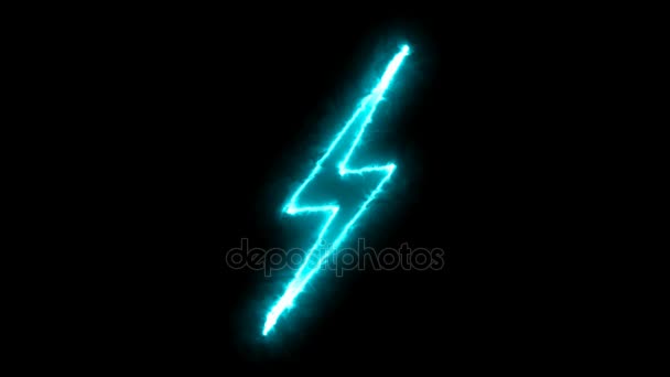 Abstract background with lighting bolt sign. Icon on black background — Stock Video