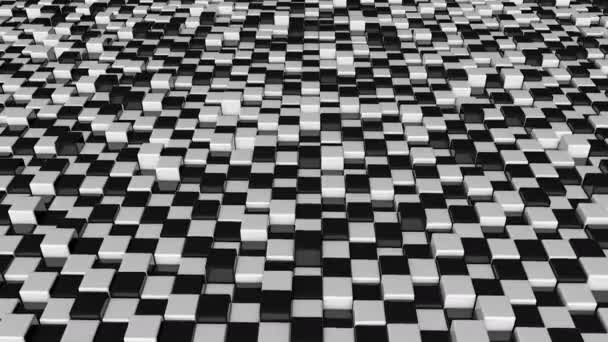 Movimiento de cubos. Fondo futurista con cubos en blanco y negro. Cubos con reflexión — Vídeos de Stock