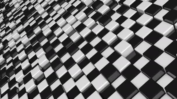 Movimento de cubos. Fundo futurista com cubos em preto e branco. Cubos com reflexão — Vídeo de Stock