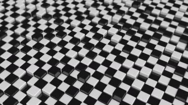 Küpleri hareketi. Fütüristik arka plan siyah ve beyaz küpleri ile. Küpleri yansıma ile