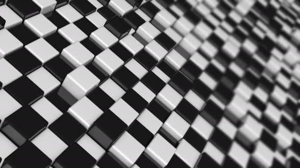 Movimiento de cubos. Fondo futurista con cubos en blanco y negro. Cubos con reflexión — Vídeos de Stock