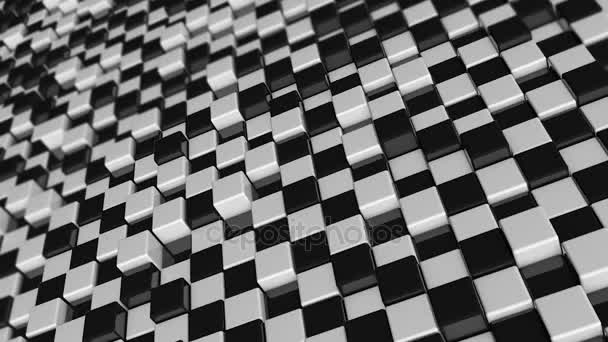 Verkeer van kubussen. Futuristische achtergrond met zwarte en witte blokjes. Kubussen met reflectie — Stockvideo