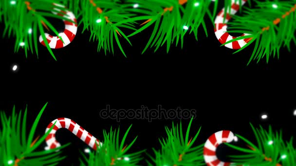 Marco de Navidad sobre fondo negro. Fondo abstracto con brunch trees, candys y luces — Vídeos de Stock