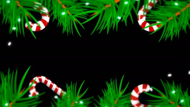 Marco de Navidad sobre fondo negro. Fondo abstracto con brunch trees, candys y luces — Vídeo de stock