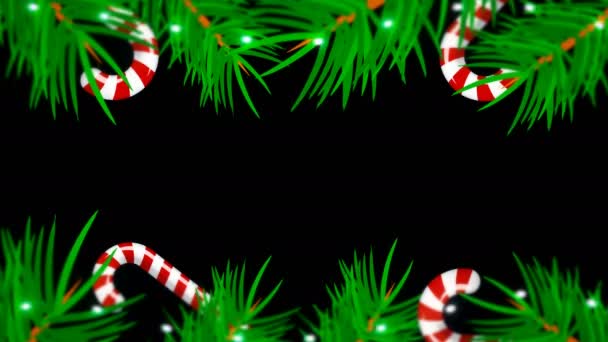 Marco de Navidad sobre fondo negro. Fondo abstracto con brunch trees, candys y luces — Vídeo de stock