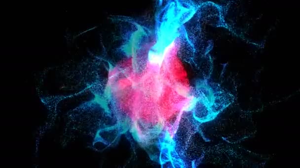 Particules colorées se dispersant et se tordant. Clip de haute qualité rendu sur ordinateur haut de gamme et carte graphique 