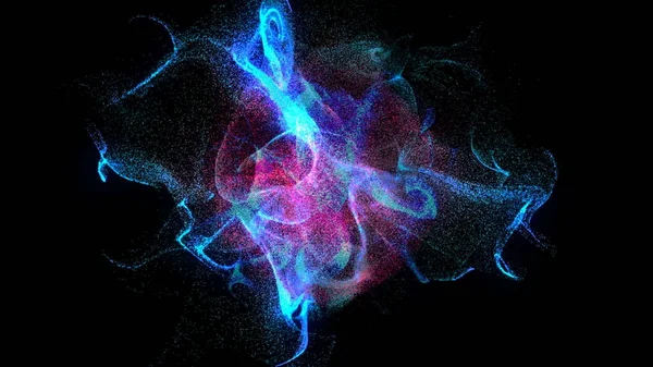 Colorful Particles dispersing and twisting. High quality clip rendered on high end computer and graphics card — Stock Photo, Image