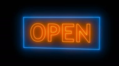 Siyah arka plan üzerine izole açık işareti neon