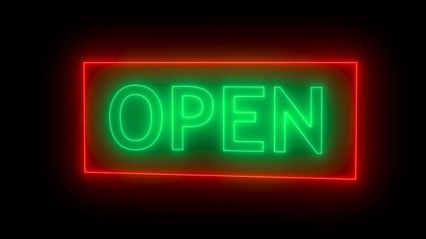 Open sign neon isolated on black background — Stock Video