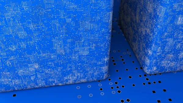 Cubo de desplazamiento abstracto y suelo. 3d renderizado telón de fondo digital — Foto de Stock
