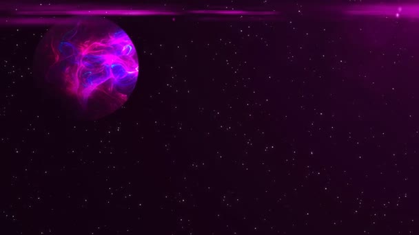 Planeta futurista contra el fondo de las estrellas. Fondo abstracto con efecto de llamarada — Vídeos de Stock