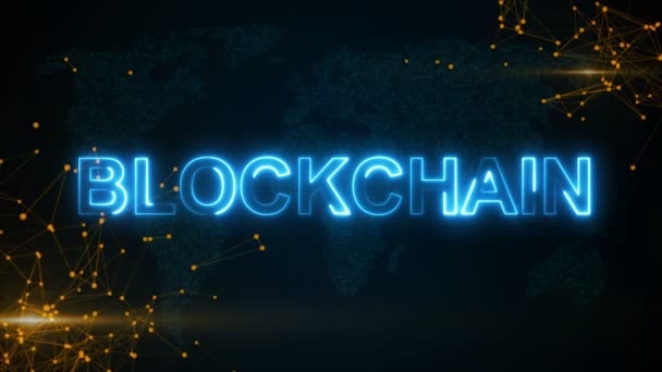 Blockchain con el concepto del empresario del holograma — Vídeos de Stock