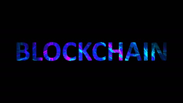 Blockchain テキスト。デジタルの抽象的な背景。3 d レンダリングのカラフルな背景 — ストック動画