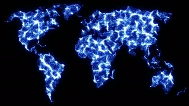 Abstracte achtergrond van een wereldkaart met lumineuze deeltjes — Stockvideo