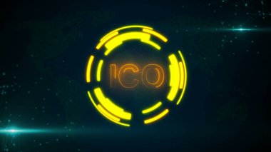 Nokta ve mercek parlamaları bağlama ile parlayan dijital para düğmesini ICO soyut