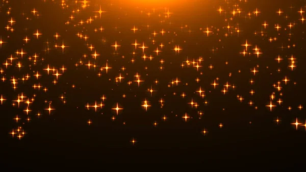 Estrelas brilhantes de ouro no preto, muitas partículas, cenário de renderização 3D comemorativa — Fotografia de Stock