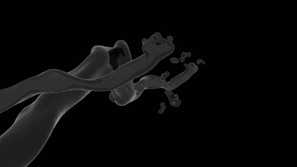 Schwarze Flüssigkeitsspritzer und Ölverschmutzung auf dunklem Hintergrund, 3D-Rendering-Hintergrund — Stockfoto