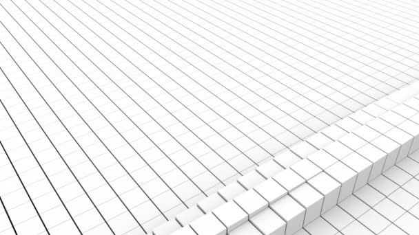 Soyut geometrik birçok yükselen ve düşen beyaz küpleri, bilgisayar oluşturulan 3B oluşturma — Stok video