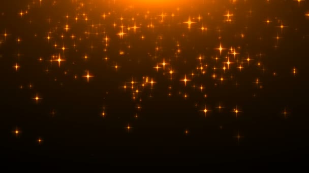 Gold glittering stars on black, many particles, celebratory 3d rendering backdrop — Stock Video