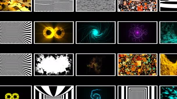 Birçok farklı parlak Özet duvar kağıtları siyah uzayda, 3d render — Stok video