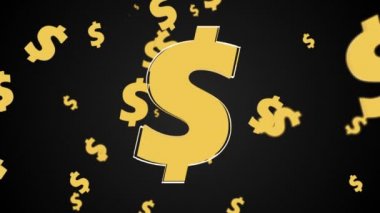 Doları siyah arka plan, 3d çizim, bilgisayar üzerinde uçan para birimi belirtileri render