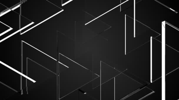Viele Glas stilvolle transparente Dreiecke auf schwarzem, 3D-Rendering-Computer generierte abstrakte — Stockvideo