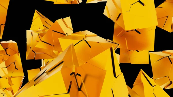 3D vykreslování pozadí abstraktní chaotické zlaté pyramidy. — Stock fotografie