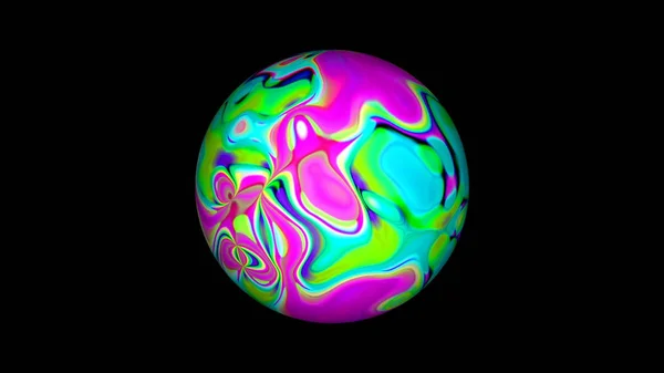 Esfera con superficie psicodélica líquida, fondo abstracto generado por computadora 3D — Foto de Stock