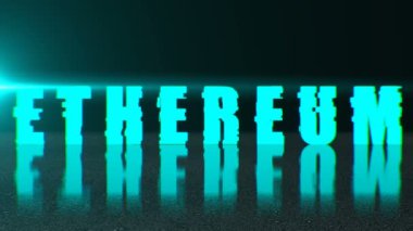 Blockchain kavramı, şık ethereum metin yansıma, 3d işleme arka plan ile yüzeyi