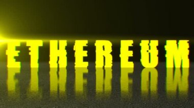 Blockchain kavramı, şık ethereum metin yansıma, 3d işleme arka plan ile yüzeyi