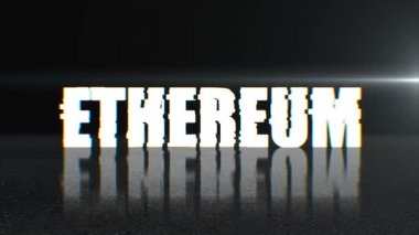 Blockchain kavramı, şık ethereum metin yansıma, 3d işleme arka plan ile yüzeyi