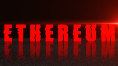 Blockchain kavramı, şık ethereum metin yansıma, 3d işleme arka plan ile yüzeyi