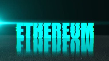 Blockchain kavramı, şık ethereum metin yansıma, 3d işleme arka plan ile yüzeyi
