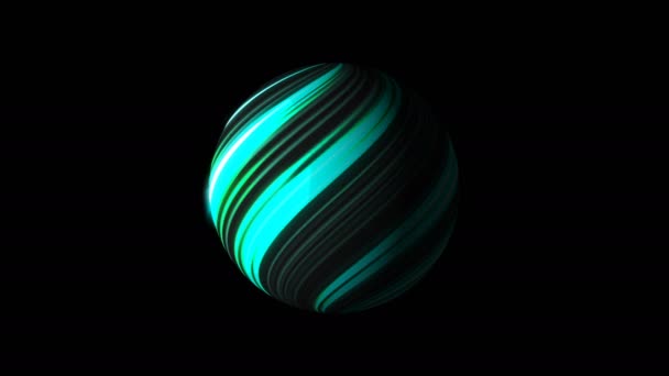 Esfera con líneas brillantes brillantes en negro, fondo de renderizado 3d, generación de computadoras — Vídeo de stock