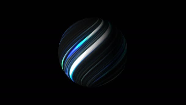 Esfera con líneas brillantes brillantes en negro, fondo de renderizado 3d, generación de computadoras — Vídeo de stock