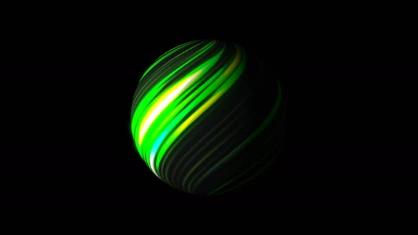 Sfera con linee luminose luminose su sfondo nero, rendering 3d, generazione di computer — Video Stock