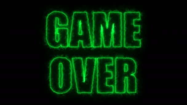 Burning letters of Game over text on black, 3d render background, computer generating for gaming — Stock Video