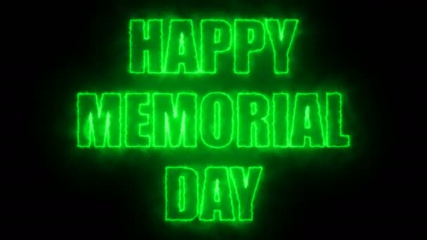 Brinnande bokstäver av Happy memorial day text på svart, 3d återge bakgrunden, dator genererar för helgdagar festliga design — Stockvideo