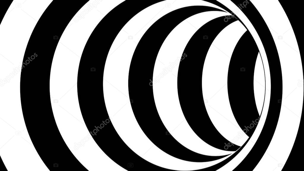 Black and white striped tunnel, psychedelic abstraction, 3d rendering computer generation backgorund