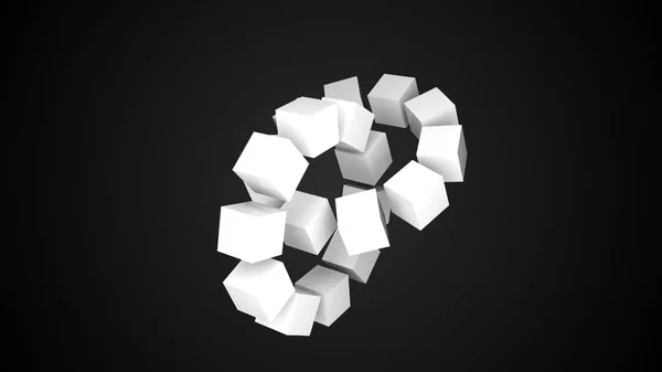 Два колеса кубиків в чорному просторі, геометрична 3d рендерингова абстракція, комп'ютерне генерування фону — стокове фото