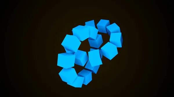 Два колеса кубиків в чорному просторі, геометрична 3d рендерингова абстракція, комп'ютерне генерування фону — стокове фото