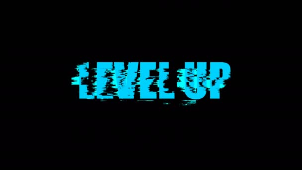 Level-Up-Text mit Rauschen auf schwarzem Hintergrund, 3D-Renderer, Computergenerierung für Spiele — Stockvideo