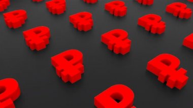 Siyah arka plan, 3d çizim, bilgisayar işleme üzerinde Rublesi çok belirtileri